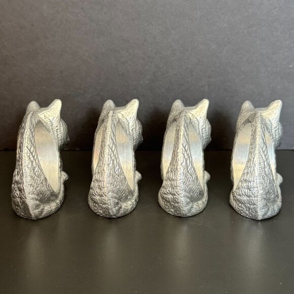 Vintage Set Of 4 Cat Shaped Napkin Rings Metal Table Decor Gift Ready - Picture 4 of 8